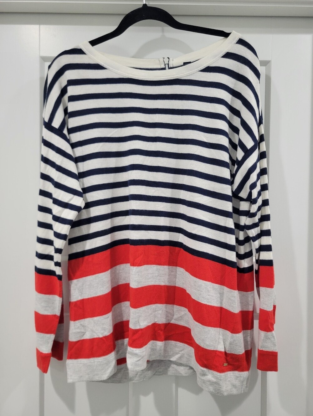 Tommy Hilfiger Red and Light Gray Striped Knit Top Womens Xl